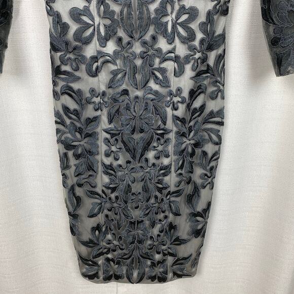 Sue Wong Nocturne Grey Ribbon Embroidered Sheath Cocktail Dress Sz.2 - Picture 4 of 14